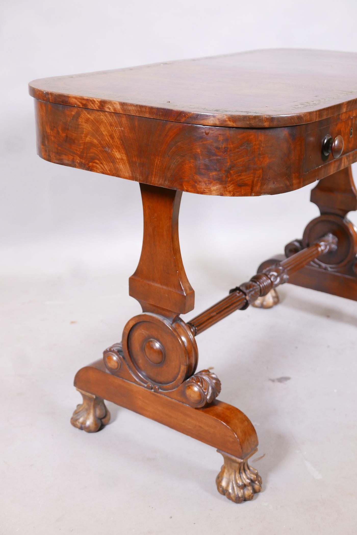 A C19th flame mahogany centre table, with two true and two false drawers, the top with rosewood - Image 5 of 6