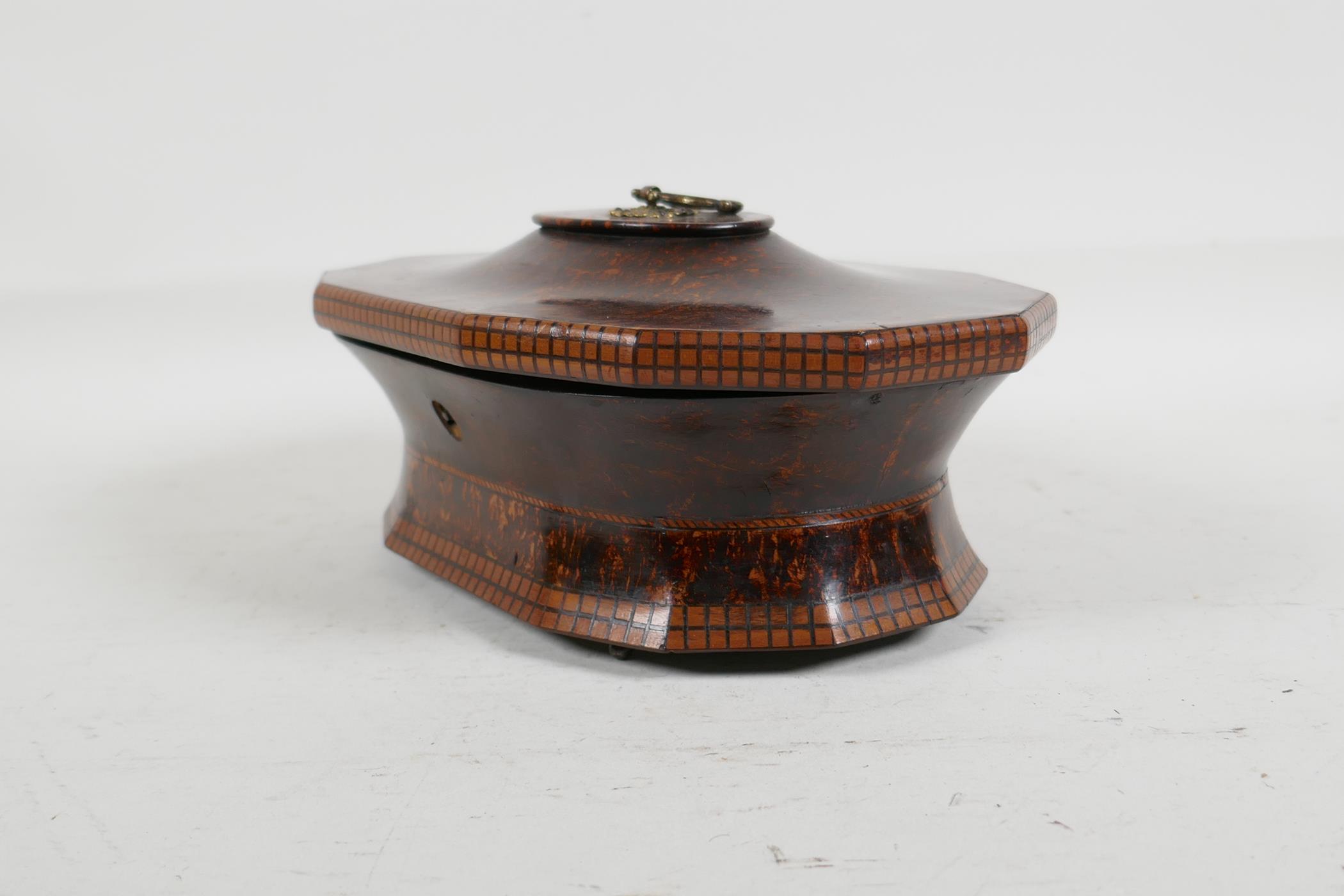 A C19th American burrwood trinket box with chequered banded inlay, 8" x 5" - Image 4 of 5