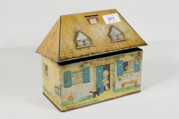 A William Crawford & Sons, Lucie Attwell 'Kiddibics' biscuit tin/money box, 8" x 4" x 7"