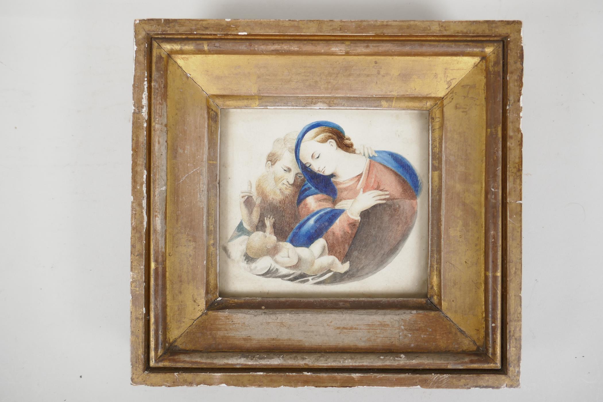 A C19th watercolour of the Holy family, 5" x 4½" - Image 3 of 3