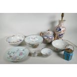 A collection of C19th and early C20th Chinese famille rose porcelain including bowls, cabinet plates