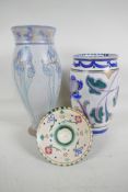 A Honiton pottery floral decorated vase marked Collard, 8" high, a small Honiton conical bowl and