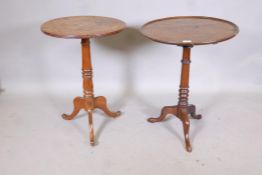 A Georgian mahogany tilt top table, with dished top, raised on a turned column and tripod
