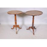 A Georgian mahogany tilt top table, with dished top, raised on a turned column and tripod