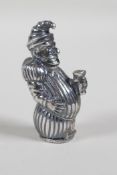 A silver plated vesta case in the form of Mr Punch, 2"