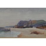 Bradford Jarvis, Coastal scene with beached boats, signed, watercolour, 11" x 7"