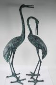 A pair of cast metal garden figures of cranes, largest 33½" high