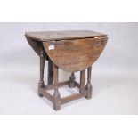 An early C18th oak gateleg table of small proportions, adaptions, 24"  x 12" x 21"