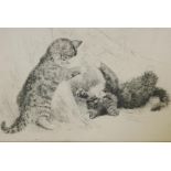 H. Dixon, kittens playing, etching, 12" x 9"