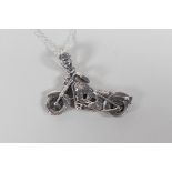 A 925 silver pendant necklace in the form of a Harley Davidson, 1½" long