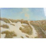 Sand dunes before the beach, initialled 'R', oil on board, 17½" x 14"