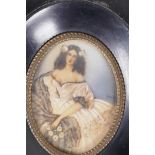A C19th miniature portrait of a young lady in a ball gown 2" x 3"