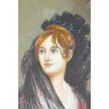 A lady in fine headdress, signed, 3½" x 4 ½"