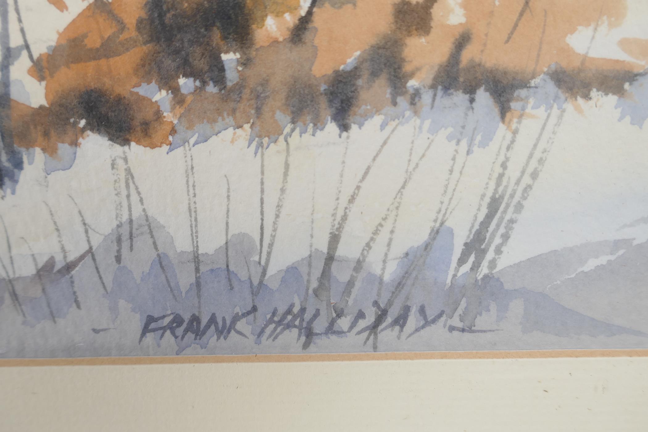 Frank Halliday, snow covered rural landscape, with farm buildings, signed watercolour, 21" x 14" - Image 3 of 3