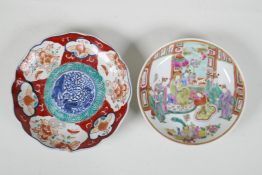 A C19th Japanese Imari dish of lobed form and a Canton famille rose porcelain cabinet dish,