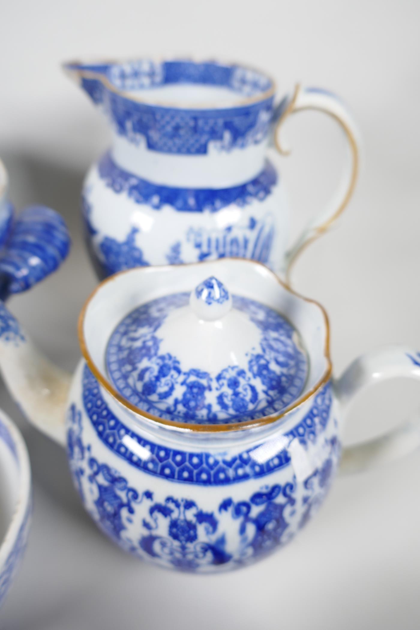 A collection of early C19th blue & white china, including pearlware teapot, Coalport jug, etc. A/F - Image 3 of 7