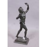 A C19th Grand Tour bronze figure of the dancing faun of Pompeii, 12" high, A/F break to left arm