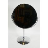 A chrome framed pedestal dressing table mirror, 10" diameter x 17"high