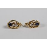 A pair of yellow gold, sapphire & diamond earrings