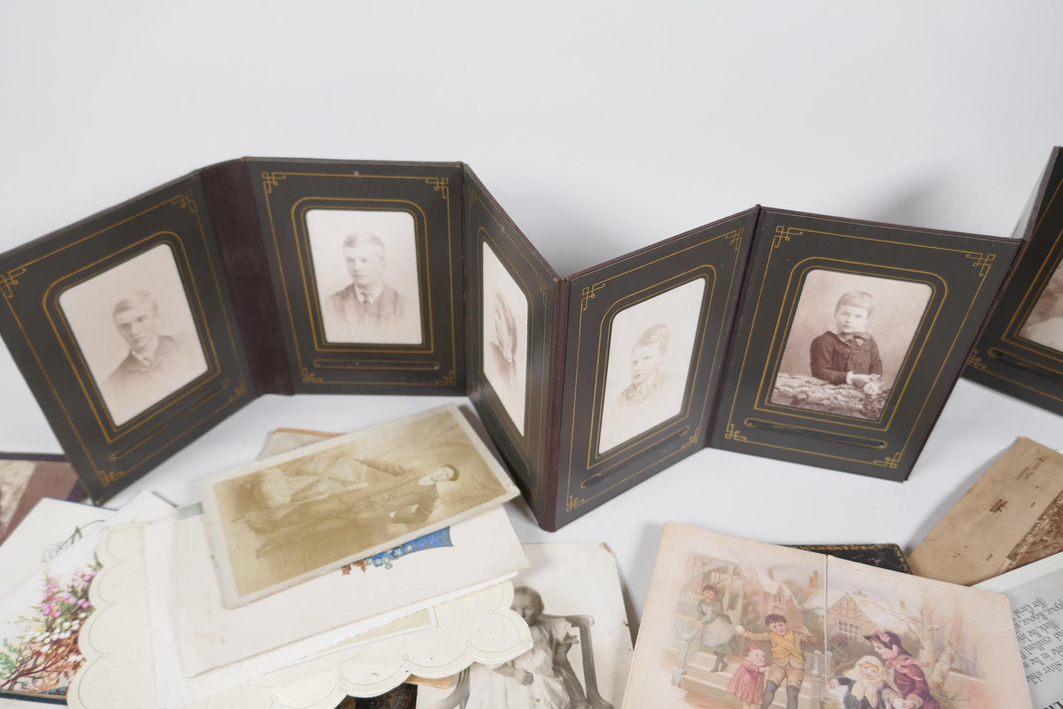 A quantity of C19th photographs and greeting cards, including a leather pocket family album - Image 6 of 6