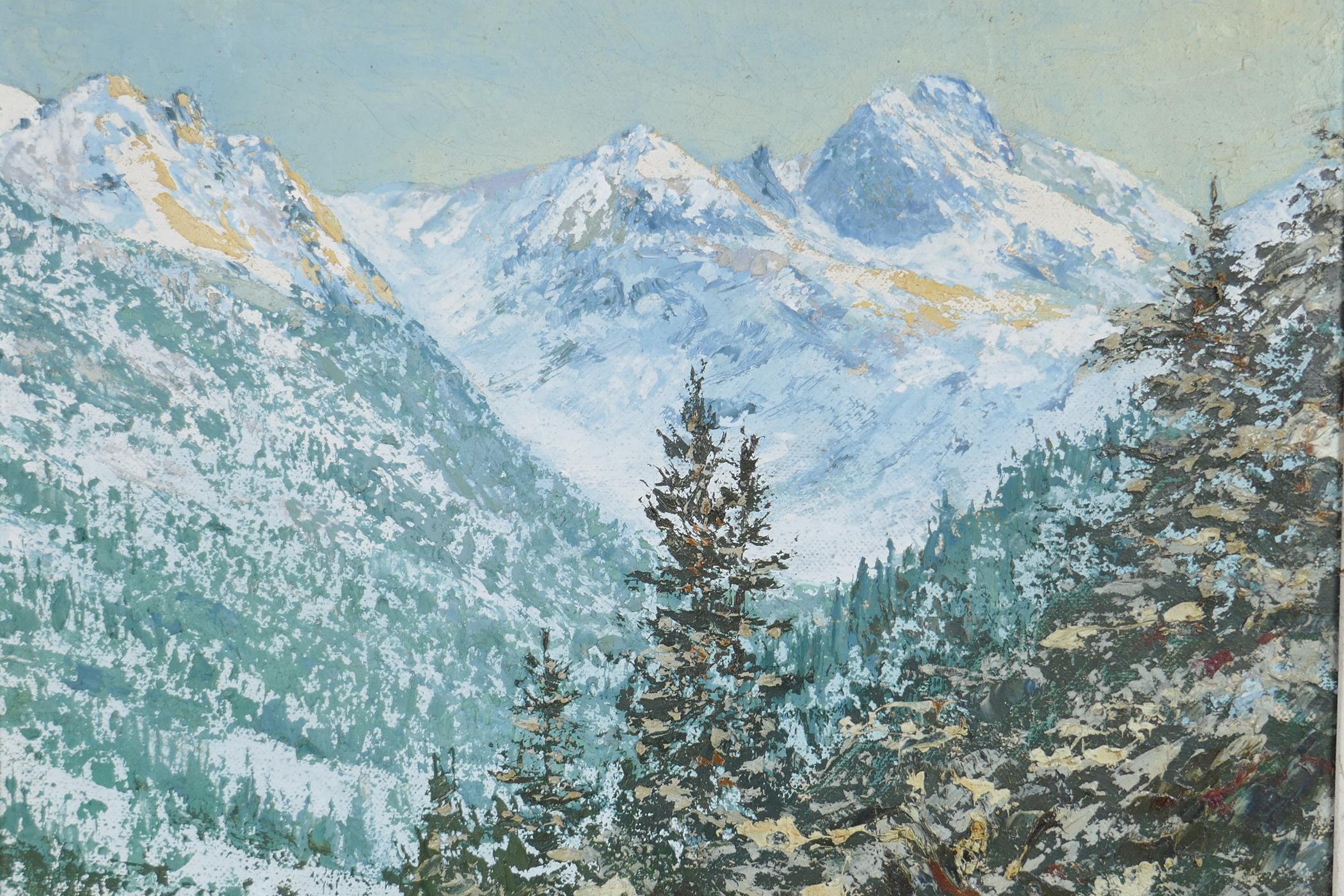 A mountain landscape in Bulgaria, signed, detailed verso, oil on canvas, 17½" x 15"
