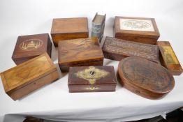 A quantity of jewellery and trinket boxes, including carved and inlaid and a Japanese puzzle box