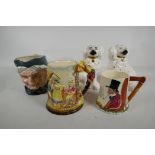 A Royal Doulton 'Granny' character jug, D5521, A/F, a pair of Royal Doulton Spaniel hearth dogs,