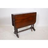 An Edwardian inlaid mahogany Sutherland table, raised on ring turned supports, 30" x 7", 26" high