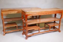 A pair of Chinese blond hardwood open shelves, 46" x 13", 30" high