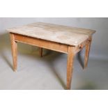 An antique pine scullery table with single end drawer and walnut top, 46" x 35" x 29"