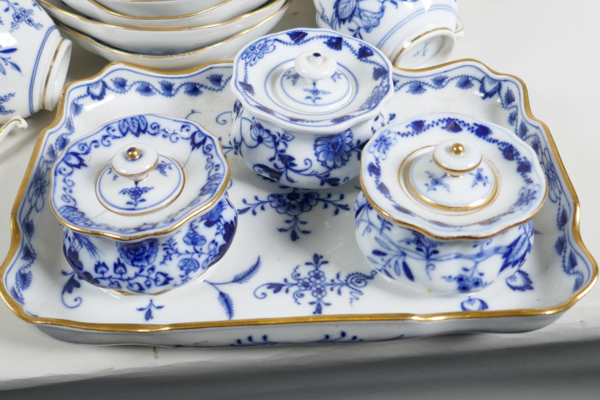 A part service of Meissen Onion pattern tea and dinner ware to include pierced rim plates, gravy - Image 8 of 8