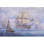 E.G. Burrows, British Naval battleships of the C19th and C20th, a pair of oils on canvas, signed,