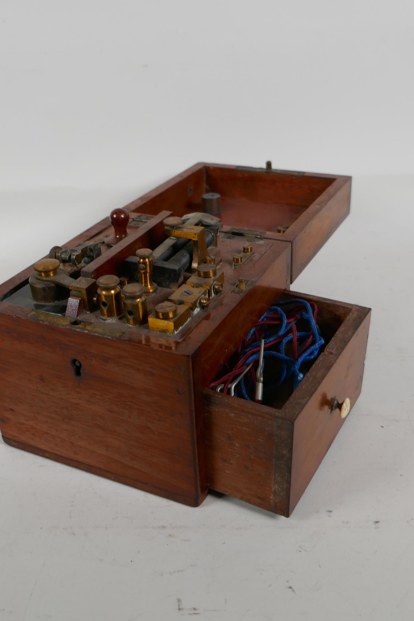 A C19th mahogany cased electric shock machine, 4½" cube - Image 2 of 3