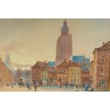 Pierre Le Boeuf, French C19th, Bergen op Zoom, Holland, city square, watercolour, 26" x 20"