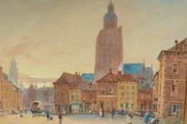 Pierre Le Boeuf, French C19th, Bergen op Zoom, Holland, city square, watercolour, 26" x 20"
