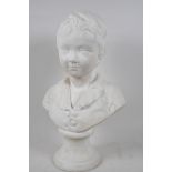 A plaster bust of a young boy in Regency dress, after the antique, 15" high