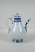 A Chinese blue & white porcelain wine jug, with dragon & phoenix decoration, 6 character mark to