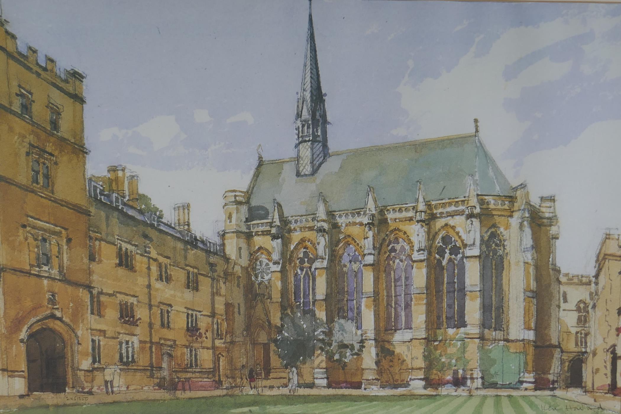 Ken Howard, limited edition print, 245/350, Exeter College, Oxford, pencil signed and numbered,
