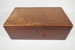 A C19th mahogany writing box with base drawer, 16" x 9 1/4" x 6", for restoration
