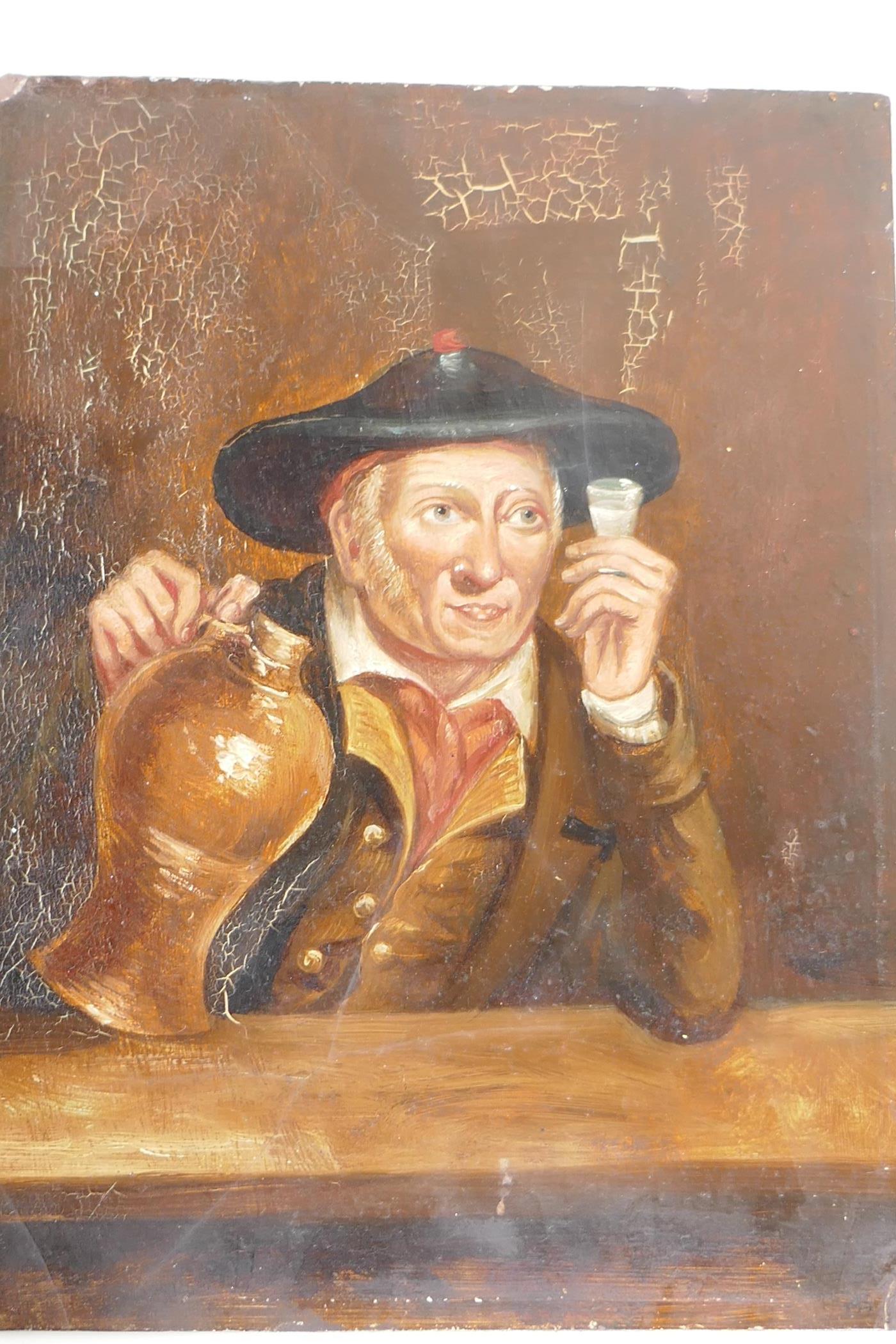 A drinker in a gin house, C19th oil on board, 7" x 10" - Image 2 of 3