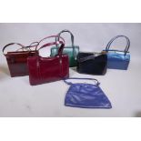 Five vintage leather handbags, and another faux leather