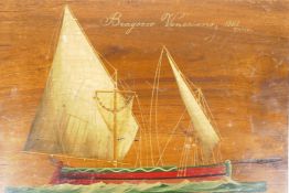 An adriatic sailing boat, 'Bragazzo Venezians, 1882' signed indistinctly, painted on a wood panel,