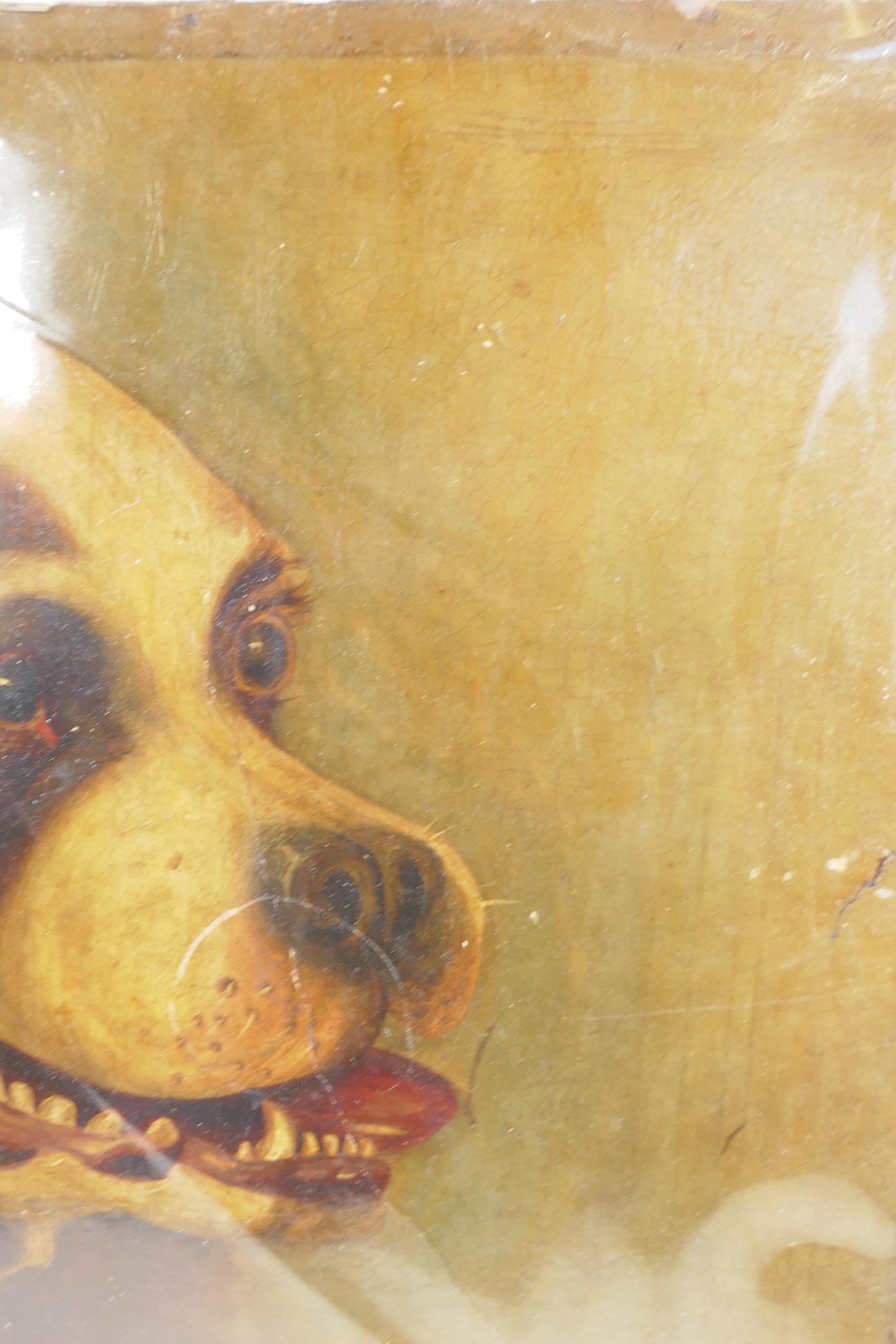 A portrait of a dog, signed "Weeks", 1864, unframed oil on card, A/F, 17" x 22" - Image 7 of 7