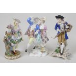 Three C19th Continental porcelain figurines, 7" high, A/F