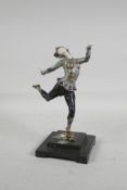 In the manner of Preiss, a painted bronze dancing figure with carved ivorine hands and face, A/F, 9"