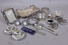 A quantity of hallmarked silver, a pierced bonbon dish, napkin ring, Georgian serving spoon etc,