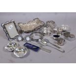 A quantity of hallmarked silver, a pierced bonbon dish, napkin ring, Georgian serving spoon etc,