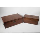 A C19th mahogany writing box for restoration, 16" x 9½" x 6", together with a C19th rosewood two