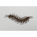 A Japenese Jizai style bronze centipede, with an articulated body, 6" long