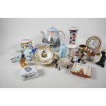 A collection of Decorative pottery and porcelain, including a Meissen trinket box, Rockingham Cup, a